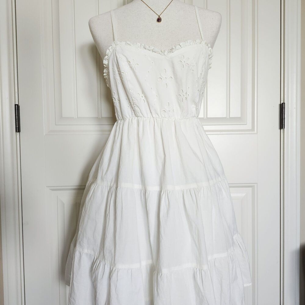 AriZona Jean Co. 100% Cotton Cream Floral Eyelet Ruffle Mini Sundress Size S